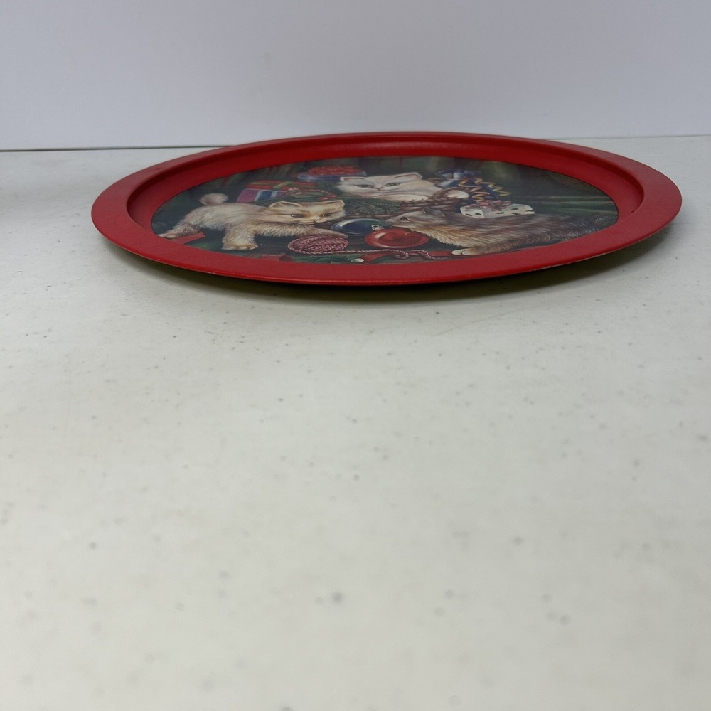 Vintage Style Round‎ Metal Cat Christmas Tray Graphic Print - Picture 3 of 4